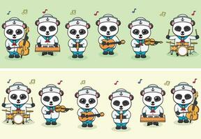 Vector Illustration of Cute Panda sailors Music Band. Big set of cute Animal cartoon in professions. Panda Cartoon flat style.