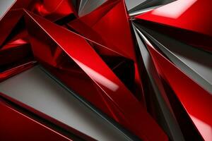 resumen metálico rojo rubí plata triangular modelo. 3d hacer ilustración de moderno geométrico fondo de pantalla.ai generado, generativo ai. foto