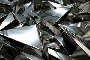 Abstract metallic silver triangular pattern. 3d render illustration of modern geometric wallpaper.AI generated, Generative AI. photo