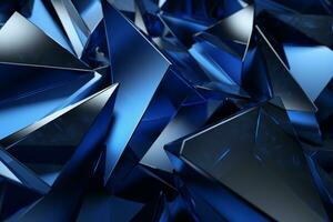 Abstract metallic blue sapphire silver triangular pattern. 3d render illustration of modern geometric wallpaper.AI generated, Generative AI. photo