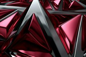 Abstract metallic red ruby silver triangular pattern. 3d render illustration of modern geometric wallpaper.AI generated, Generative AI. photo
