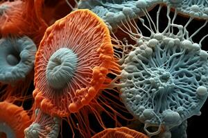 microsópico de bacterias hongo.medico y Ciencias investigación concepto.colorido color.generativo ai foto