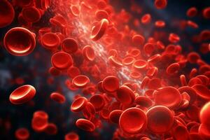 Microsopic of Red blood cells flowing through the blood vessels.medical and science research concept.generative ai photo