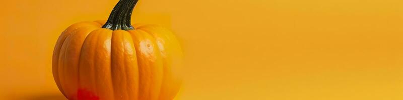 A pumpkin against a yellow background. Generative AI photo