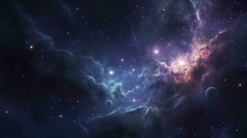 concepto de nebulosa con galaxias en profundo espacio cosmos descubrimiento exterior espacio y estrellas, ai generativo foto