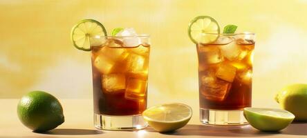 Glasses of tasty Long Island iced tea on light background. AI Generative photo