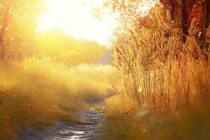 Art autumn sunny nature background. Generative AI photo