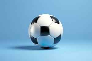 fútbol pelota en ligero azul antecedentes. generativo ai foto