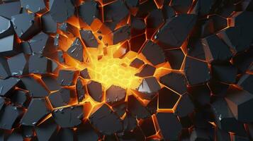 Abstract geometric background. Explosion power design with the crushing surface. 3d illustration. AI Generative photo