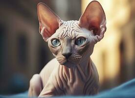 Beautiful photo Sphynx cat concept, contemporary natural and mood social background. Generative AI