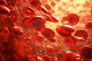 Microsopic of Red blood cells flowing through the blood vessels.medical and science research concept.generative ai photo