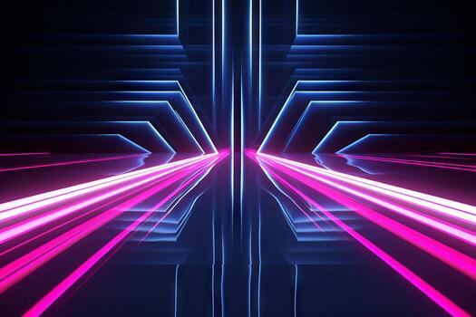 Abstract futuristic neon lines background, blue and pink color. Cyber space and data transfer concept.AI generated, Generative AI photo