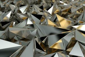 Abstract metallic silver triangular pattern. 3d render illustration of modern geometric wallpaper.AI generated, Generative AI. photo