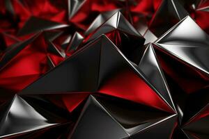 Abstract metallic red ruby silver triangular pattern. 3d render illustration of modern geometric wallpaper.AI generated, Generative AI. photo