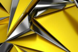 Abstract metallic yellow sapphire silver triangular pattern. 3d render illustration of modern geometric wallpaper.AI generated, Generative AI. photo