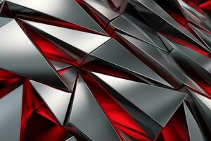 Abstract metallic red ruby silver triangular pattern. 3d render illustration of modern geometric wallpaper.AI generated, Generative AI. photo