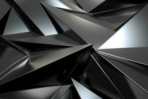 Abstract metallic black silver triangular pattern. 3d render illustration of modern geometric wallpaper.AI generated, Generative AI. photo