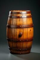 A wooden wine barrel during the aging process isolated on a gradient background photo