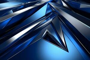 Abstract metallic blue sapphire silver triangular pattern. 3d render illustration of modern geometric wallpaper.AI generated, Generative AI. photo