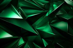 Abstract metallic green sapphire silver triangular pattern. 3d render illustration of modern geometric wallpaper.AI generated, Generative AI. photo