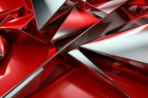 Abstract metallic red ruby silver triangular pattern. 3d render illustration of modern geometric wallpaper.AI generated, Generative AI. photo