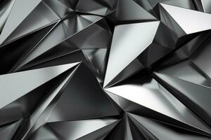 Abstract metallic silver triangular pattern. 3d render illustration of modern geometric wallpaper.AI generated, Generative AI. photo