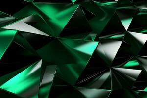 Abstract metallic green sapphire silver triangular pattern. 3d render illustration of modern geometric wallpaper.AI generated, Generative AI. photo