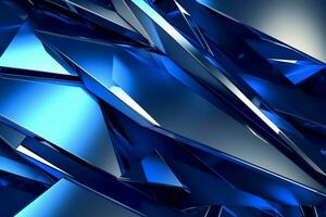 Abstract metallic blue sapphire silver triangular pattern. 3d render illustration of modern geometric wallpaper.AI generated, Generative AI. photo