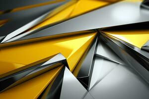 Abstract metallic yellow sapphire silver triangular pattern. 3d render illustration of modern geometric wallpaper.AI generated, Generative AI. photo