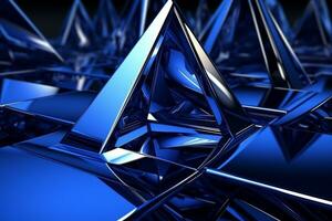 Abstract metallic blue sapphire silver triangular pattern. 3d render illustration of modern geometric wallpaper.AI generated, Generative AI. photo