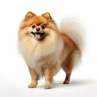 Cute Pomeranian breed dog isolated on white background, AI generated. Generative AI. photo