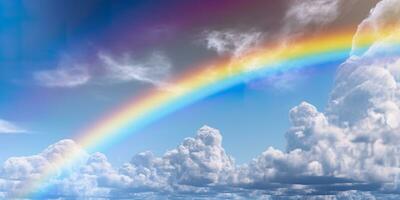 arco iris en el brillante azul cielo. ai generativo foto