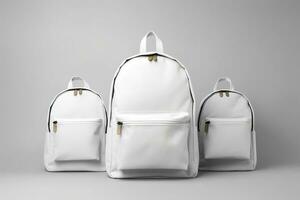 Stylish leather backpack on white background. Generative AI photo