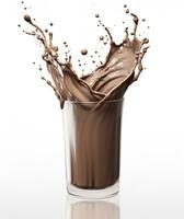 Glass with splashing cocoa, Chocolate Pouring, and splash. 3d illustration.  AI Generated photo