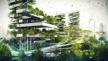 ciudad dedicado a sostenible Ingenieria y ambiental responsabilidad. urbano desarrollo, implementar innovador verde Ingenieria proyectos ai generativo foto