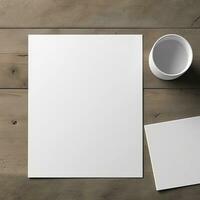 Blank White Paper Sheet on wooden table background. Generative AI photo