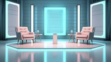 The Future of Game Shows. A Simple, Modern Setting with Two Chairs and a Whole Lot of Fun. AI Generative photo