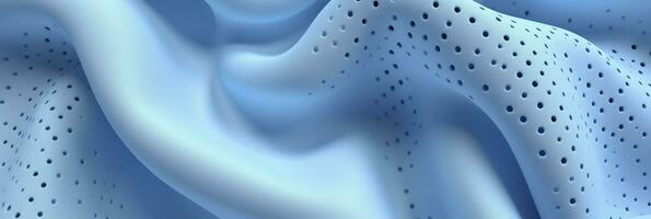 Breathable fabric dry light blue soft mesh holes floating light blue background. Generative AI photo