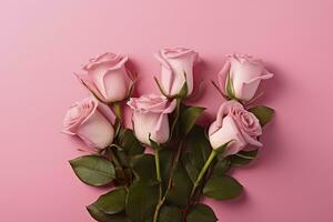 Composition of roses on pink background. AI Generative photo