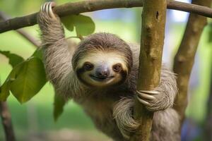 Baby Sloth in Tree in Costa Rica. Generative AI photo