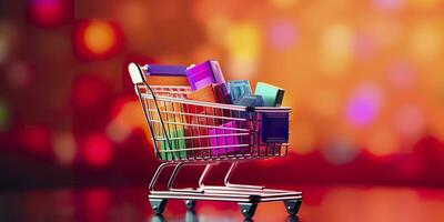 E-Commerce Shopping Cart with Multiple Products. A Sunlit Abstract Background. E-commerce concept. AI Generative photo