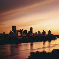 Sunset Saskatoon Skyline. AI Generative photo