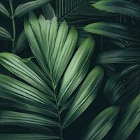 Green leaves pattern,leaf palm tree in the forest. AI Generative photo