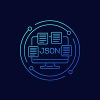 JSON files, documents icon, linear design vector