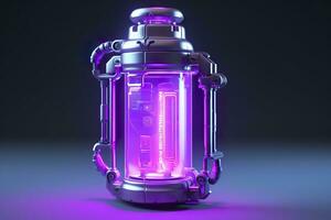 Purple Sci Fi Energy Flask with Pure Background. AI Generative photo