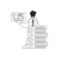 A cartoon man holding a computer with a disk vector