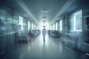 Blurred Hospital Emergency Room, Abstract Medical Background. AI Generative photo