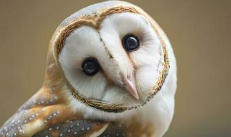 Tyto alba head, a common barn owl. close up. Generative AI photo