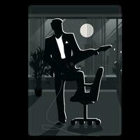 Dark illustration of an office guitarist. Civilian silhouette card vector