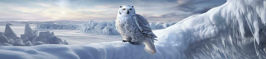 owl on a winter snow background. Generative AI photo